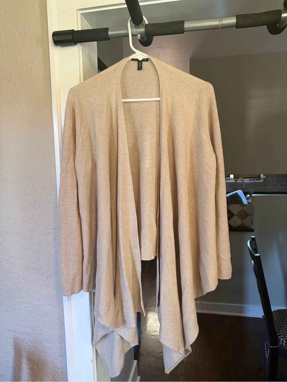Eileen Fisher Neutral Beige Open-Front Draped Cardigan